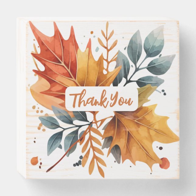 Watercolor Autumn Fall Color Leaves Wooden Box Sign (Front Horizontal)