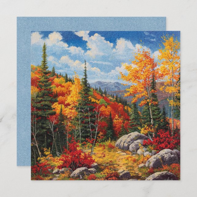 Watercolor Autumn Fall Colors Greeting Flat Card (Front/Back)