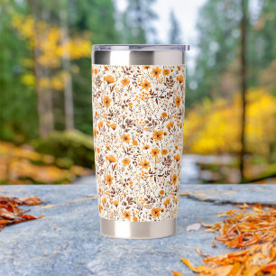 Watercolor Autumn Fall Flowers And Leaves Insulated Tumbler