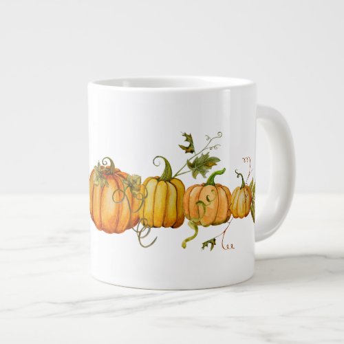 Watercolor Autumn Fall Harvest Pumpkins  Giant Coffee Mug