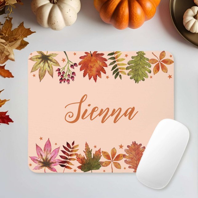 Watercolor Autumn Fall Leaves Name Mouse Pad (Watercolor Autumn Fall Leaves Name Mouse Pad)