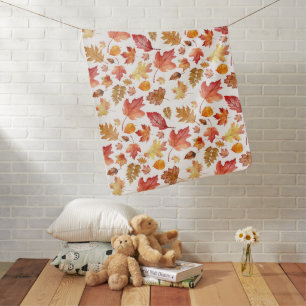 Watercolor Autumn Fall Leaves Seamless Pattern Baby Blanket