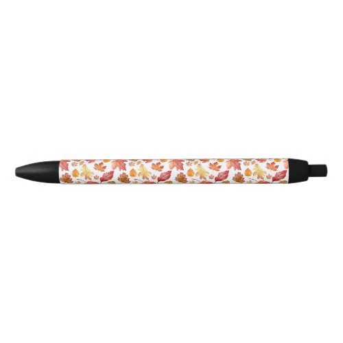 Watercolor Autumn Fall Leaves Seamless Pattern Black Ink Pen