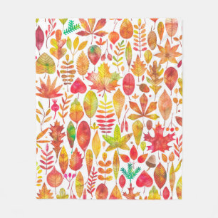 Watercolor autumn fall leaves seamless pattern fleece blanket