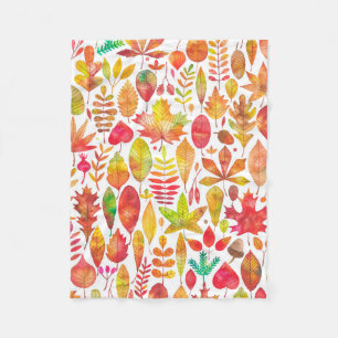 Watercolor autumn fall leaves seamless pattern fleece blanket