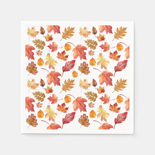Watercolor Autumn Fall Leaves Seamless Pattern Napkins (Front)