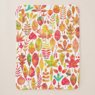 Watercolor autumn fall leaves seamless pattern sherpa blanket