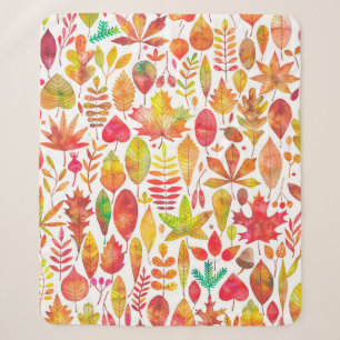 Watercolor autumn fall leaves seamless pattern sherpa blanket