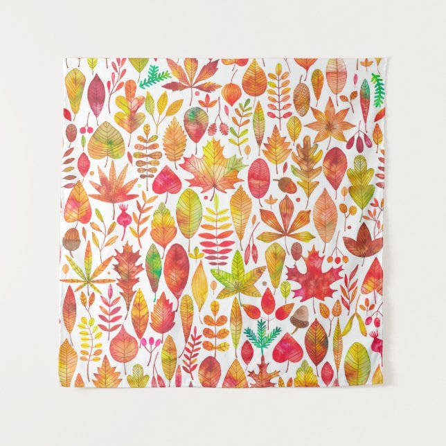 Watercolor autumn fall leaves seamless pattern tapestry (Front)