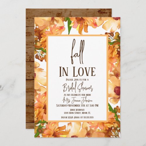 Watercolor Autumn Fall Love Greenery Bridal Shower Invitation