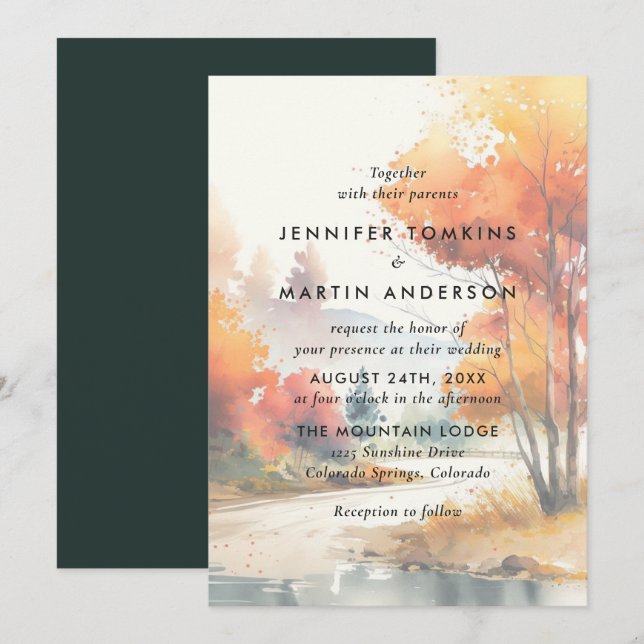 Watercolor Autumn Fall Outdoor Wedding Invitation (Front/Back)