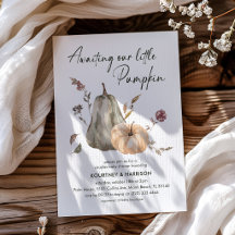 Watercolor Autumn Fall Pumpkin Couples Baby Shower