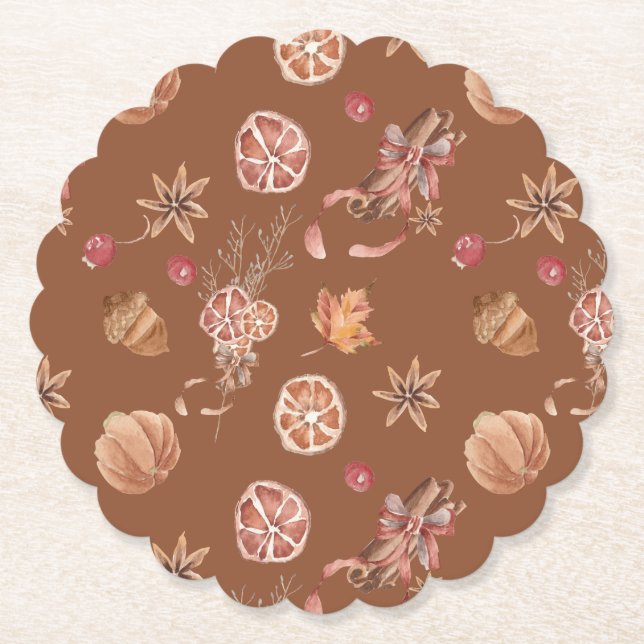 Watercolor Autumn Fall Thanksgiving Paper Coaster (Front)