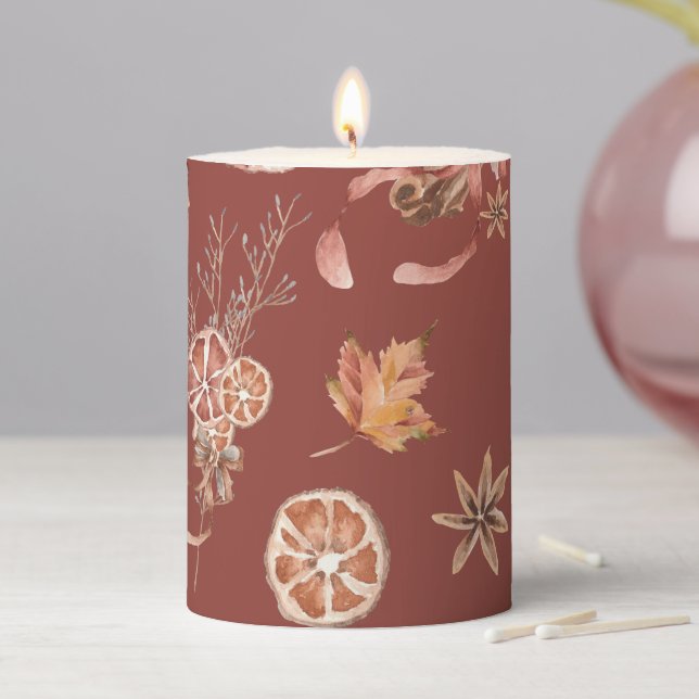 Watercolor Autumn Fall Thanksgiving Pillar Candle (In Situ)