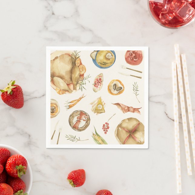 Watercolor Autumn Fall Turkey Thanksgiving Dinner Napkins (Insitu)