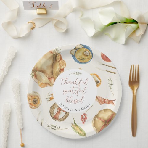 Watercolor Autumn Fall Turkey Thanksgiving Dinner Paper Plates