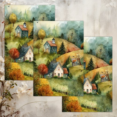 WATERCOLOR AUTUMN FARM DECOUPAGE TISSUE PAPER