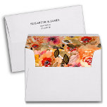 Watercolor Autumn Floral Collage Lined Envelope<br><div class="desc">A white envelope with a printed lining design of elegant autumn watercolor flowers and fall leaves is printed with your FREE return address on the back flap in chic lettering. Terracotta envelope and MATCHING items in our store.</div>