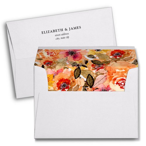 Watercolor Autumn Floral Collage Lined Envelope
