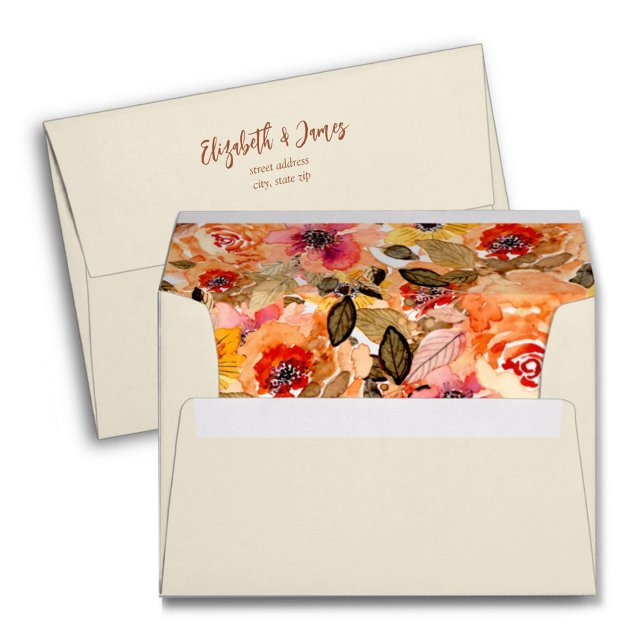 Watercolor Autumn Floral Collage Lined Ivory Envelope (Creator Uploaded)