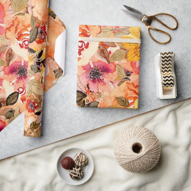 Watercolor Autumn Floral Collage Wrapping Paper (Crafts)