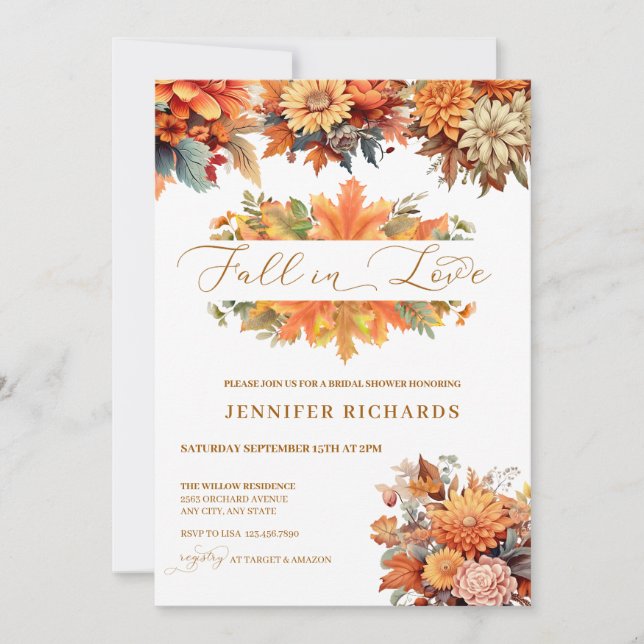 Watercolor Autumn Floral | Fall in Love Invitation (Front)