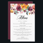 Watercolor Autumn Floral Fall Wedding Menu Card<br><div class="desc">Add an elegant floral accent to your event tablescape with this customizable floral menu card. It features watercolor floral garland of orange, pink, burgundy and yellow autumn flowers with eucalyptus and greenery accents. Personalize this watercolor floral menu card by adding your own details. This watercolor menu card is perfect for...</div>