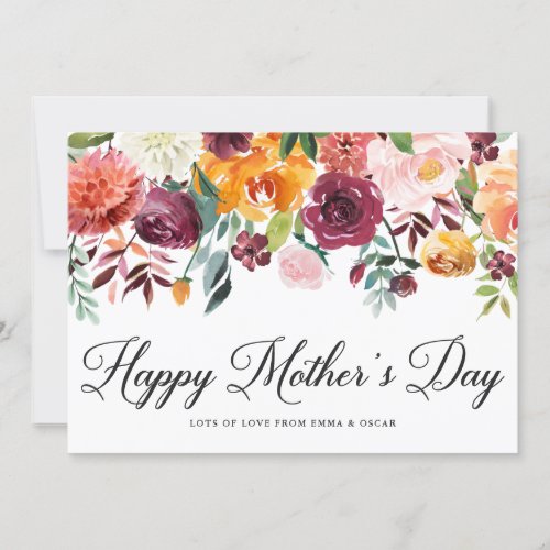 Watercolor Autumn Floral Garland Mothers Day Card