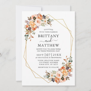 Watercolor Autumn Floral Geo Frame Wedding Invitation
