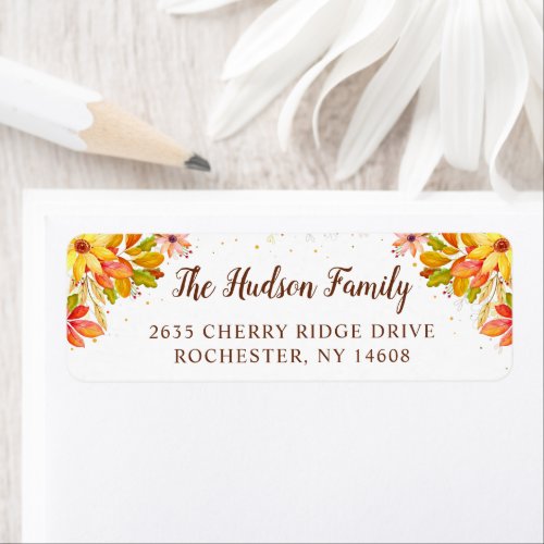 Watercolor Autumn Floral Leaves Return Address Label