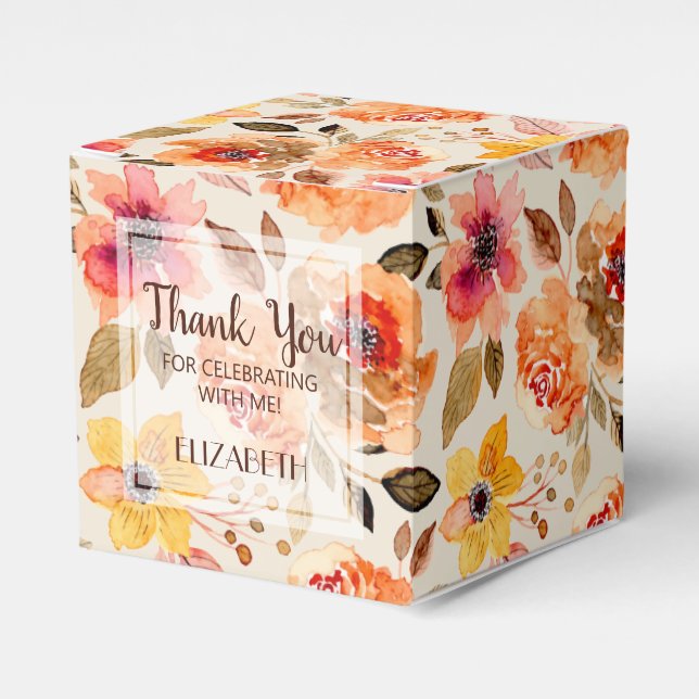 Watercolor Autumn Floral Party Favor Boxes (Front Side)