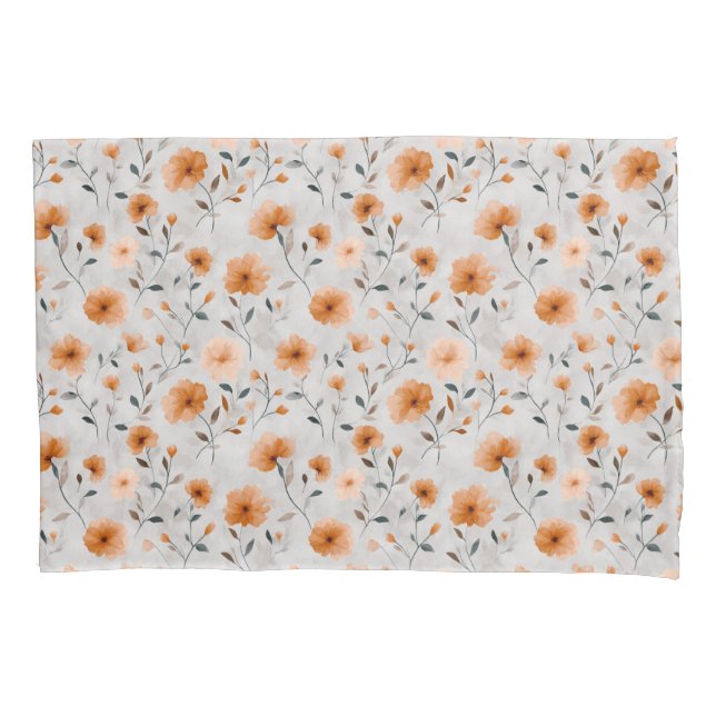 Watercolor Autumn Floral Pattern Simple Botanical Pillow Case (Front)
