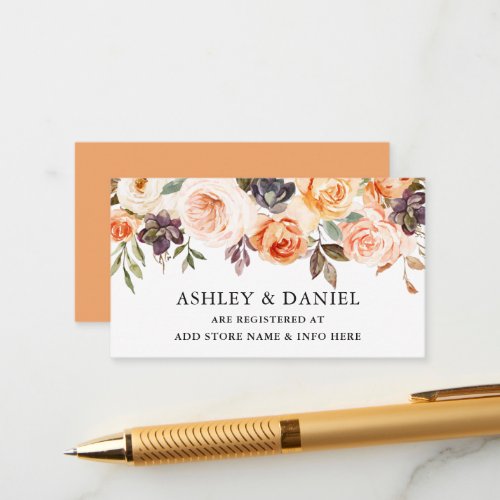 Watercolor Autumn Floral Peach Wedding Registry Enclosure Card