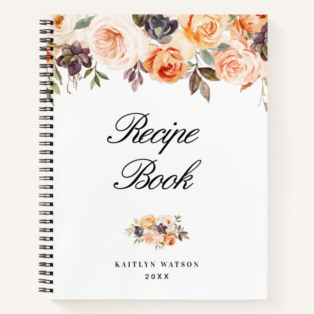 watercolor autumn floral Recipe Book (Front)