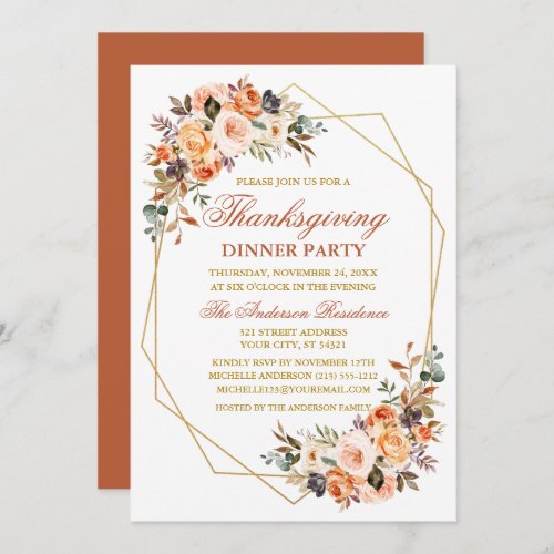 Watercolor Autumn Floral Thanksgiving Party Invitation