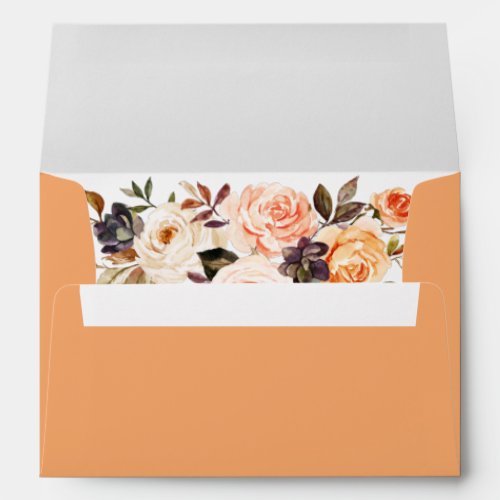 Watercolor Autumn Floral Wedding Peach Envelope
