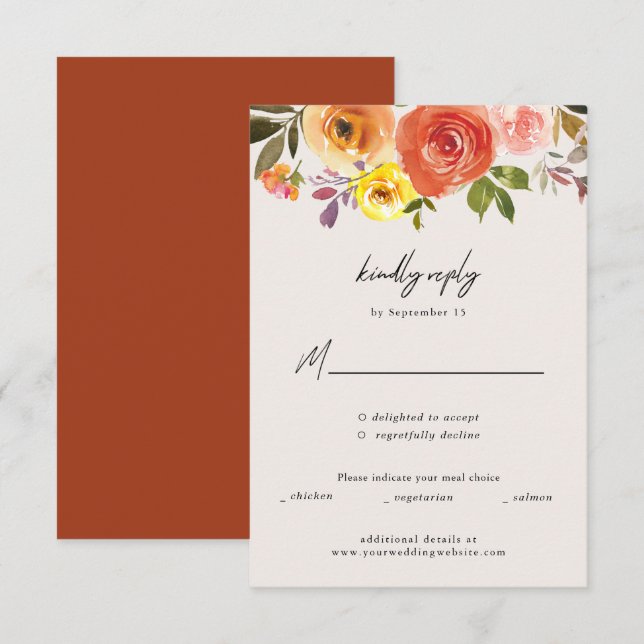Watercolor Autumn Floral Wedding Response Card (Front/Back)