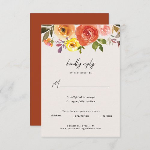 Watercolor Autumn Floral Wedding Response Card