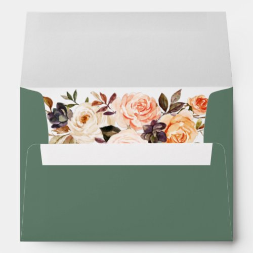 Watercolor Autumn Floral Wedding Sage Green Envelope
