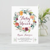 Watercolor Autumn Floral Wreath Baby Shower Invitation (Standing Front)