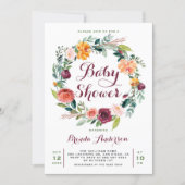 Watercolor Autumn Floral Wreath Baby Shower Invitation (Front)