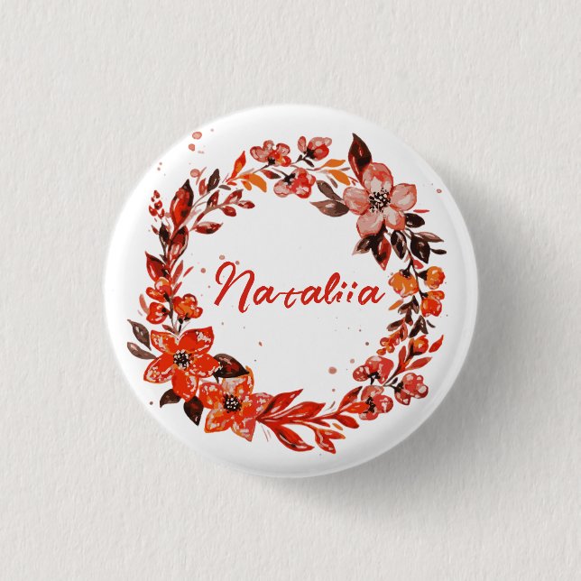 Watercolor Autumn Florals Custom Name  Button (Front)