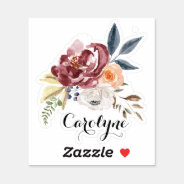 Watercolor Autumn Florals Custom Name Sticker at Zazzle