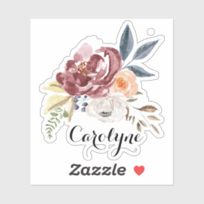 Watercolor Autumn Florals Custom Name Sticker