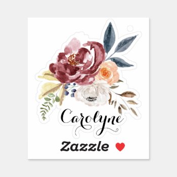 Watercolor Autumn Florals Custom Name Sticker by misstallulah at Zazzle