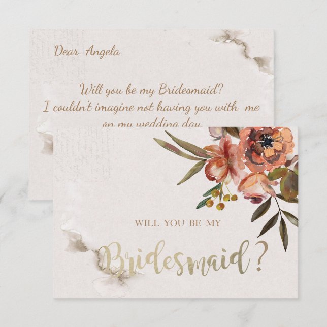 Watercolor Autumn Flowers Bridesmaid Card (Front/Back)