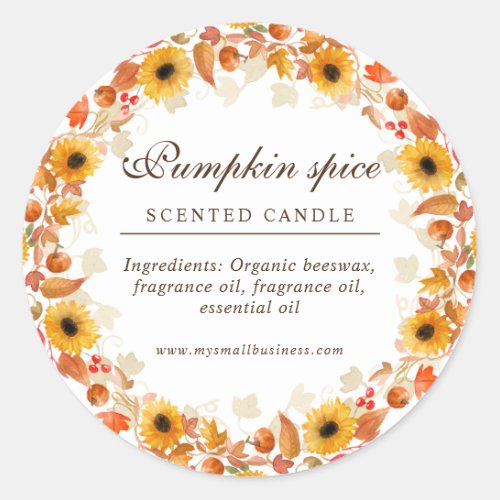 watercolor autumn flowers candle classic round sticker