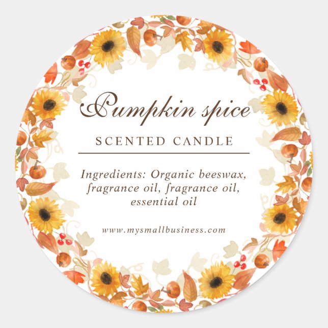 watercolor autumn flowers candle classic round sticker (Front)