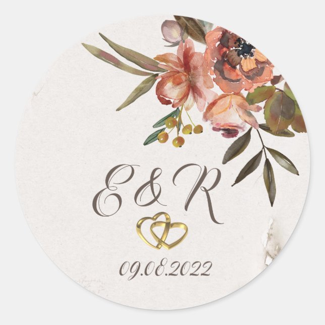 Watercolor Autumn Flowers Classic Round Sticker (Front)