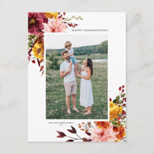 Watercolor Autumn Flowers Thanksgiving Photo Holiday Postcard